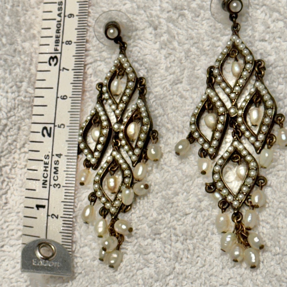 Ben-Amun Vintage Elegant Pearl Drop Chandelier Earrings, brass
